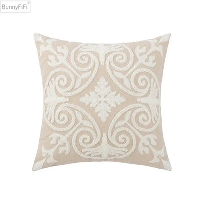 Daisy floral embroidered beige pillow cover bedroom decor