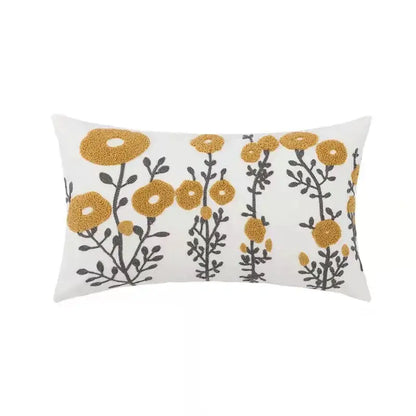 Daisy floral embroidered beige pillow cover bedroom decor