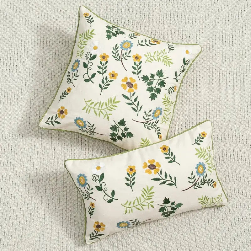 Daisy floral embroidery cream cushion cover living room pillow