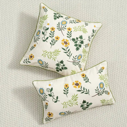 Daisy floral embroidery cream cushion cover living room pillow