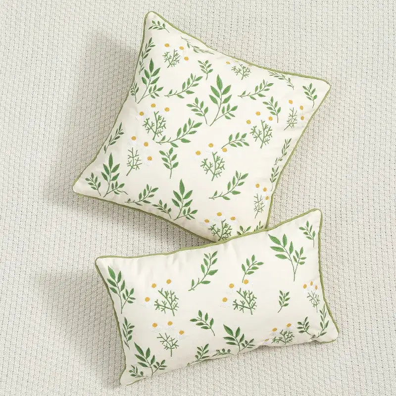 Daisy floral embroidery cream cushion cover living room pillow