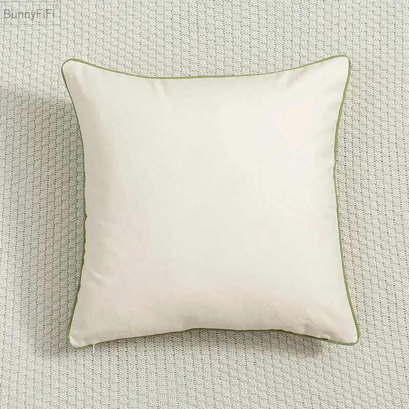 Daisy floral green leaves embroidery cushion cover living room