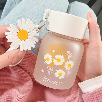Daisy flower glass water bottle yellow & white kitchen tumbler charm
