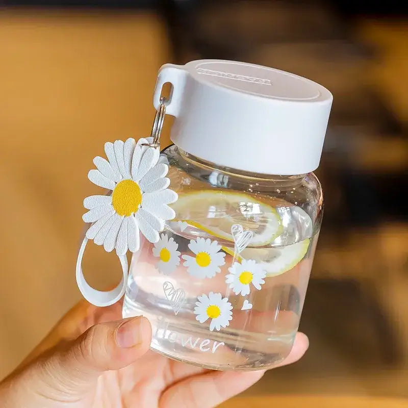 Daisy flower glass water bottle yellow & white kitchen tumbler charm