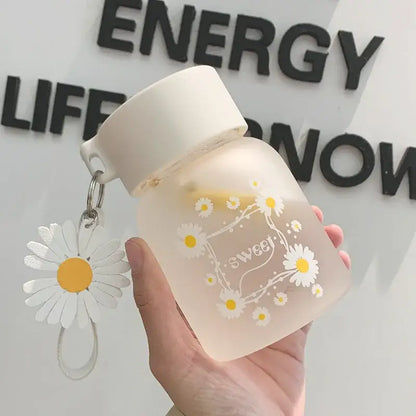 Daisy flower glass water bottle yellow & white kitchen tumbler charm