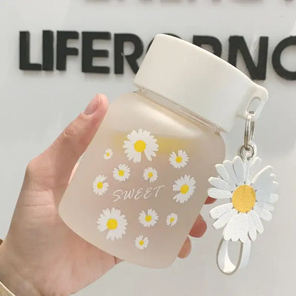 Daisy flower glass water bottle yellow & white kitchen tumbler charm