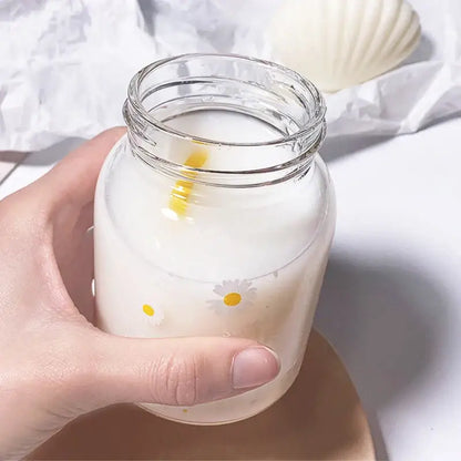 Daisy flower glass water bottle yellow & white kitchen tumbler charm