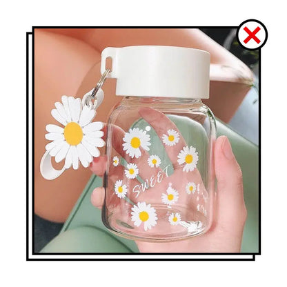 Daisy flower glass water bottle yellow & white kitchen tumbler charm