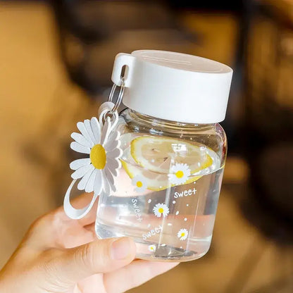 Daisy flower glass water bottle yellow & white kitchen tumbler charm