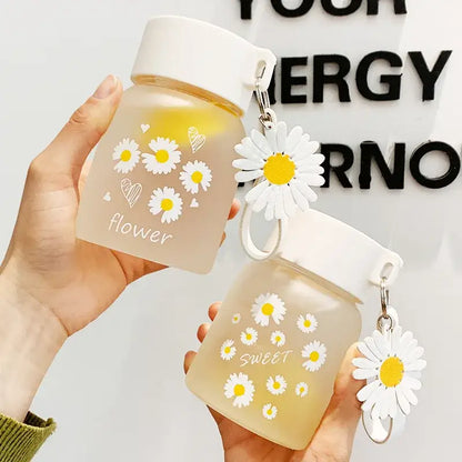 Daisy flower glass water bottle yellow & white kitchen tumbler charm