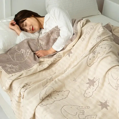 Daisy pattern light blue double cotton blanket bedroom bed cover