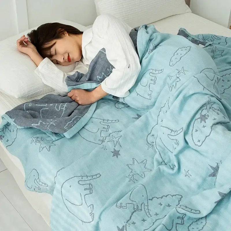 Daisy pattern light blue double cotton blanket bedroom bed cover