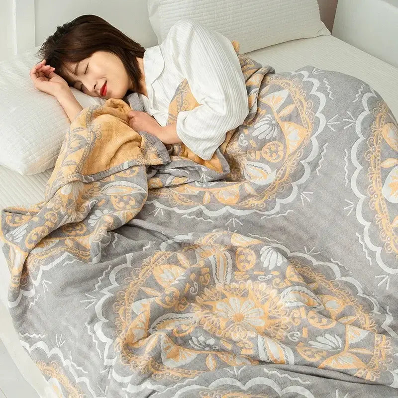 Daisy pattern light blue double cotton blanket bedroom bed cover