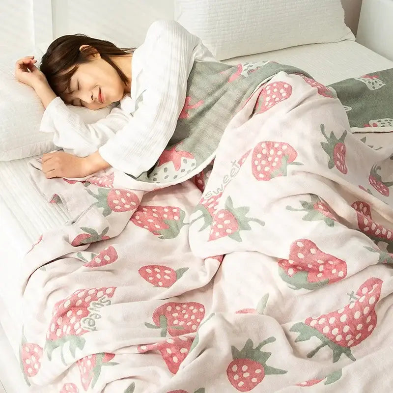 Daisy pattern light blue double cotton blanket bedroom bed cover