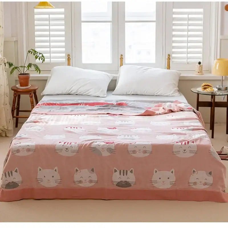 Daisy pattern light blue double cotton blanket bedroom bed cover
