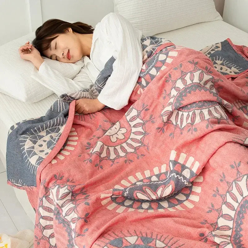 Daisy pattern light blue double cotton blanket bedroom bed cover