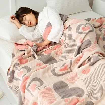 Daisy pattern light blue double cotton blanket bedroom bed cover
