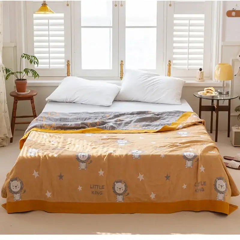Daisy pattern light blue double cotton blanket bedroom bed cover