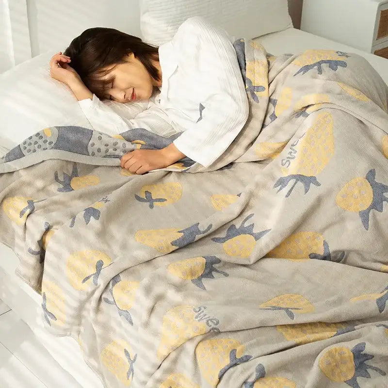 Daisy pattern light blue double cotton blanket bedroom bed cover