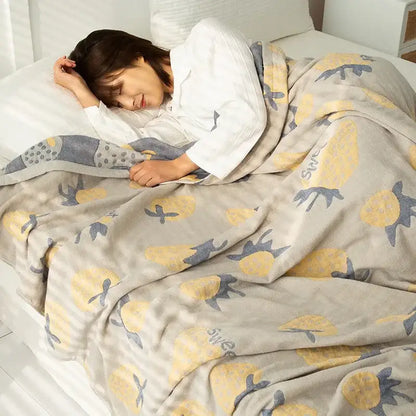 Daisy pattern light blue double cotton blanket bedroom bed cover