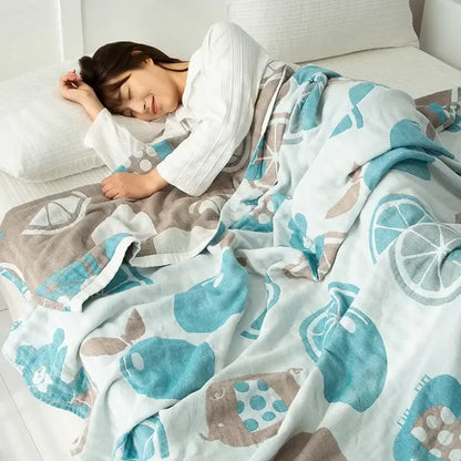 Daisy pattern light blue double cotton blanket bedroom bed cover
