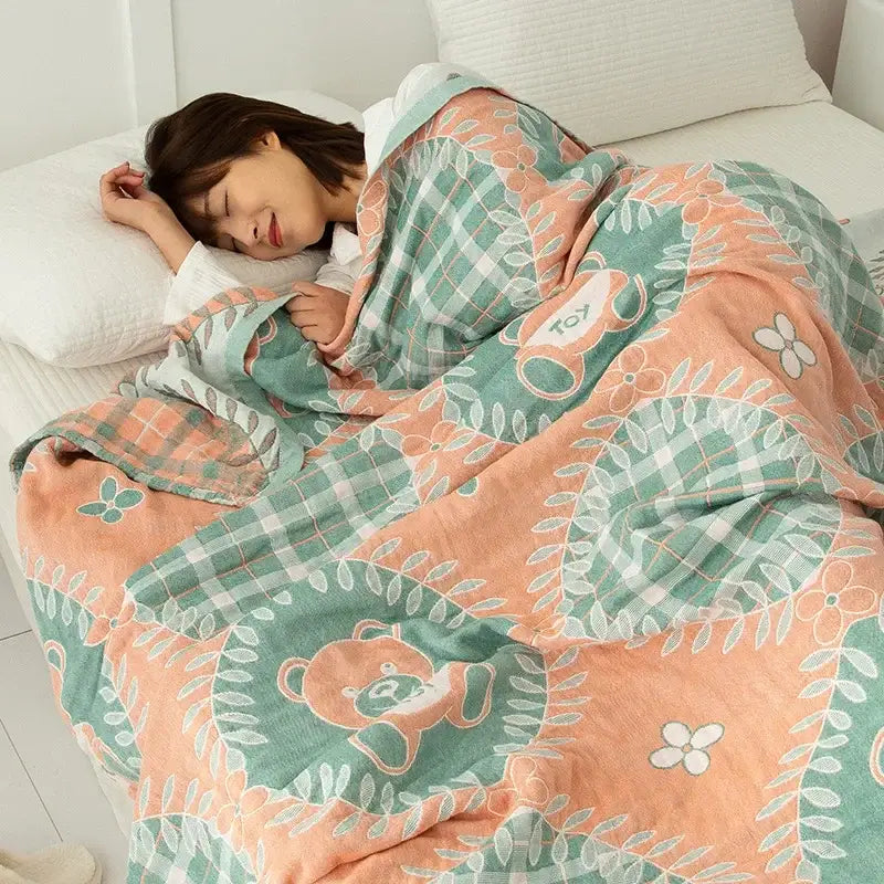 Daisy pattern light blue double cotton blanket bedroom bed cover
