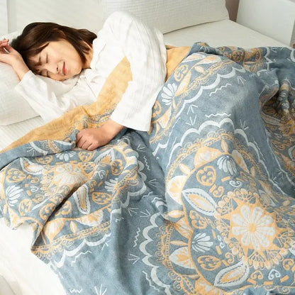 Daisy pattern light blue double cotton blanket bedroom bed cover