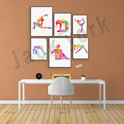 Dance king yoga print set of 6 rainbow watercolor posters bedroom art