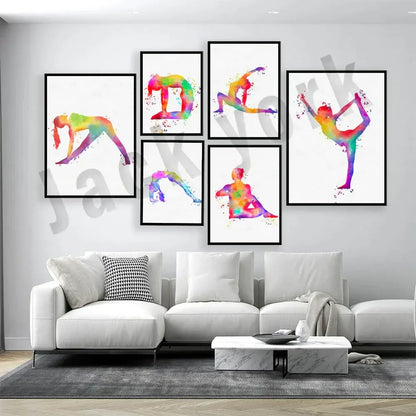 Dance king yoga print set of 6 rainbow watercolor posters bedroom art
