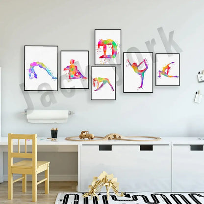 Dance king yoga print set of 6 rainbow watercolor posters bedroom art