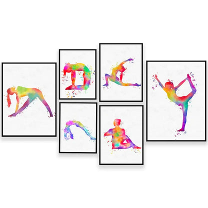Dance king yoga print set of 6 rainbow watercolor posters bedroom art