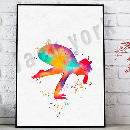 Dance king yoga print set of 6 rainbow watercolor posters bedroom art