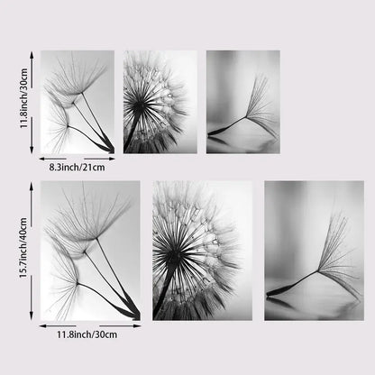 Modern black & white dandelion canvas wall art 3 piece set living room