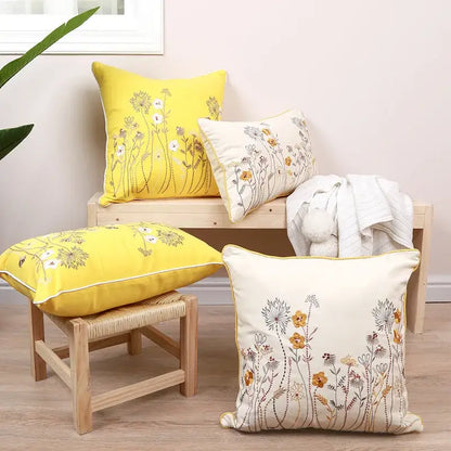Dandelion floral yellow & gray pillow cover living room decor