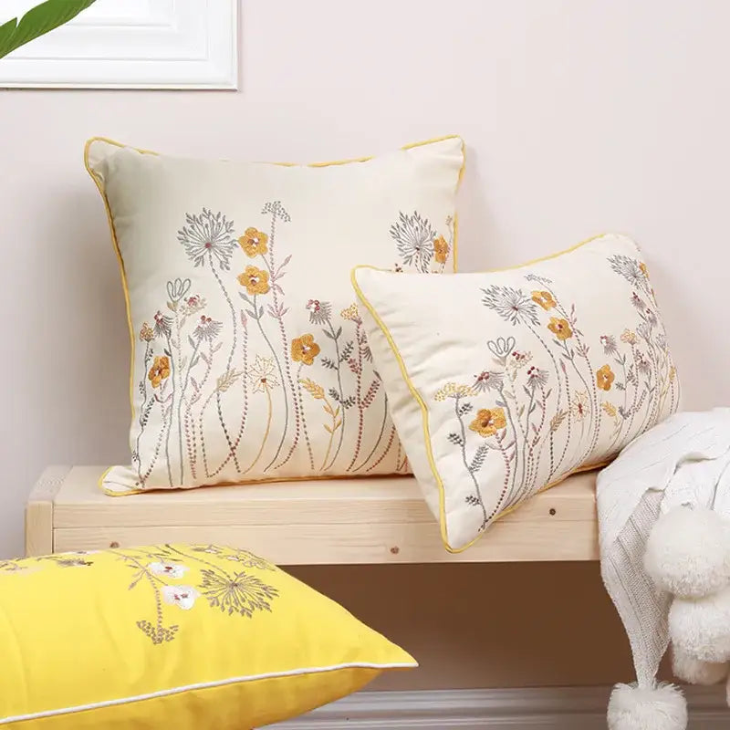 Dandelion floral yellow & gray pillow cover living room decor
