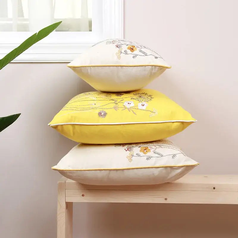 Dandelion floral yellow & gray pillow cover living room decor
