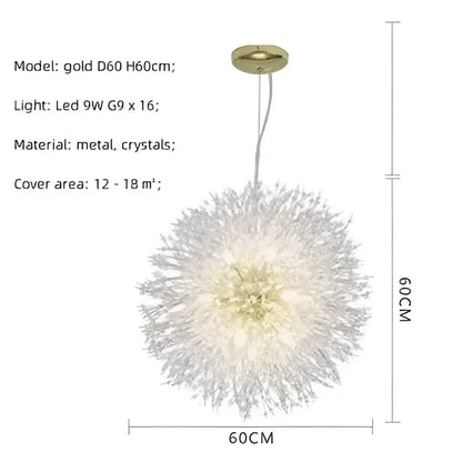 Dandelion gold & chrome chandelier dining room crystal pendant light