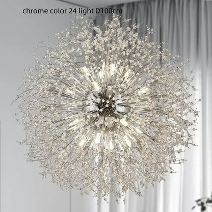 Dandelion gold & chrome chandelier dining room crystal pendant light