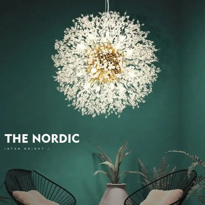 Dandelion gold & chrome chandelier dining room crystal pendant light