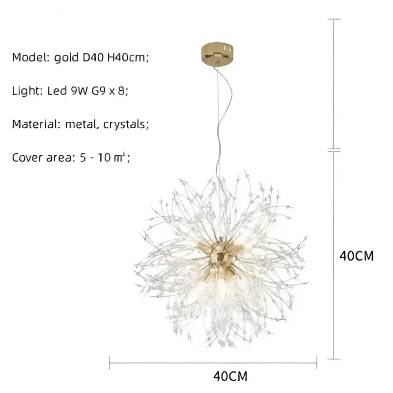Dandelion gold & chrome chandelier dining room crystal pendant light