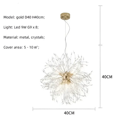 Dandelion gold & chrome chandelier dining room crystal pendant light