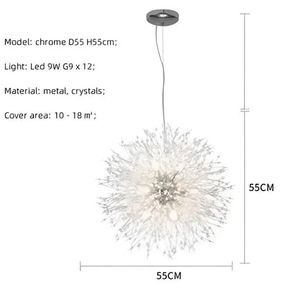 Dandelion gold & chrome chandelier dining room crystal pendant light