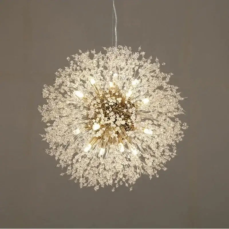 Dandelion gold & chrome chandelier dining room crystal pendant light