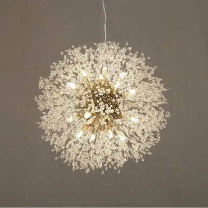 Dandelion gold & chrome chandelier dining room crystal pendant light