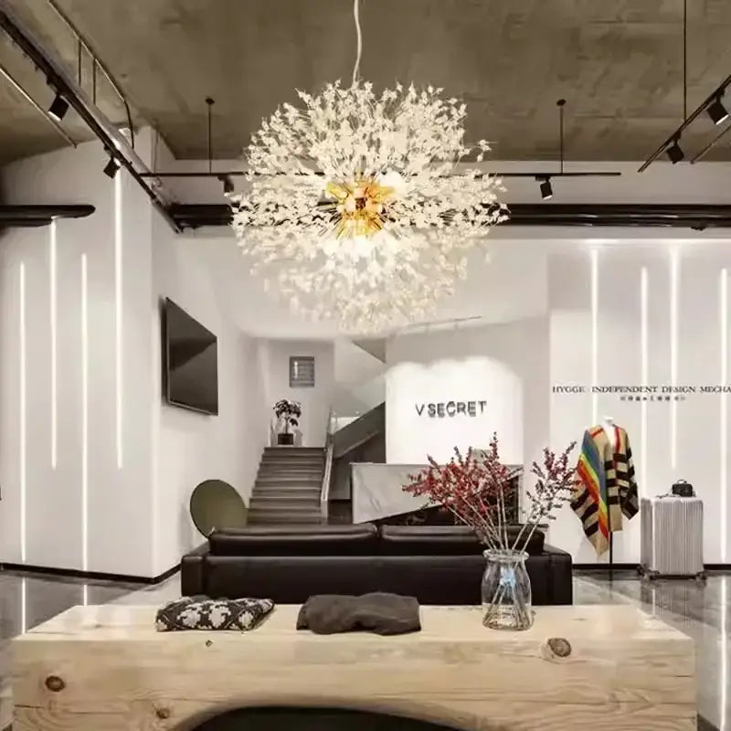 Dandelion gold & chrome chandelier dining room crystal pendant light