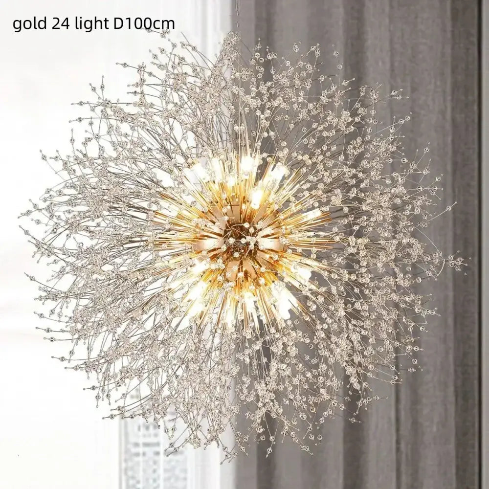 Dandelion gold & chrome chandelier dining room crystal pendant light