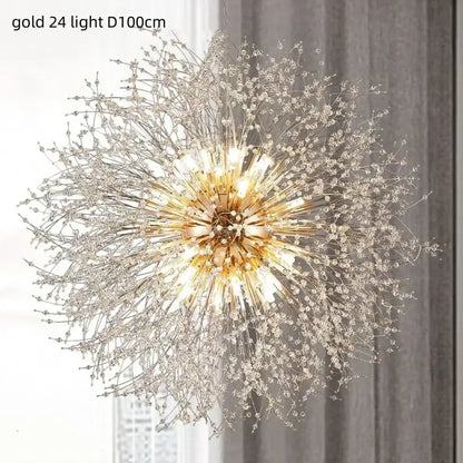 Dandelion gold & chrome chandelier dining room crystal pendant light