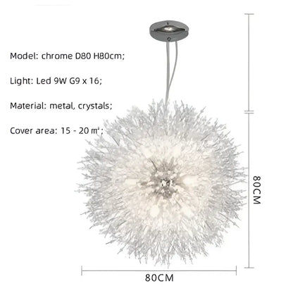 Dandelion gold & chrome chandelier dining room crystal pendant light