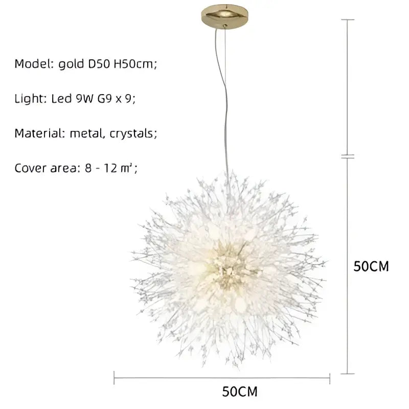 Dandelion gold & chrome chandelier dining room crystal pendant light