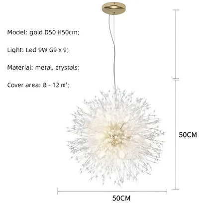 Dandelion gold & chrome chandelier dining room crystal pendant light